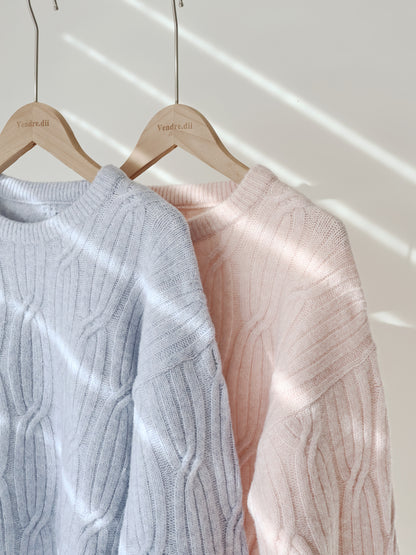 Cloud-Soft Twist Bread Sweater(Sky  blue)