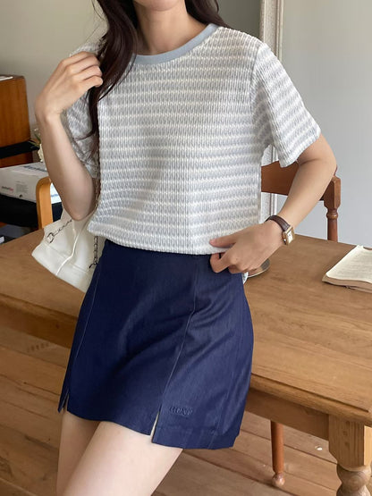 Classy Round Neck Embossed Tweed Tee(3 Colors)