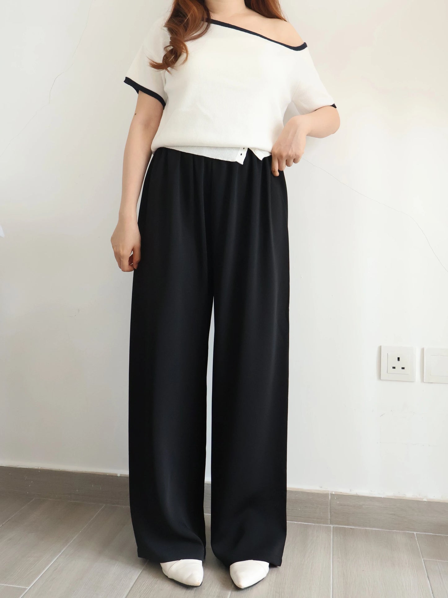 [Wrinkle-Free] -5KG Air-Flow Wide-Straight Slacks(Black)