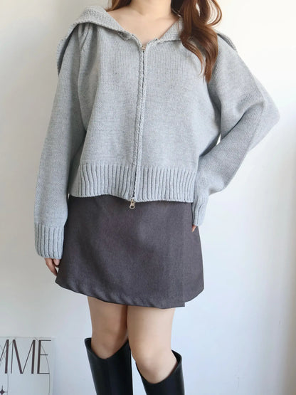 Sailor Collar Zip Cardigan(Grey)