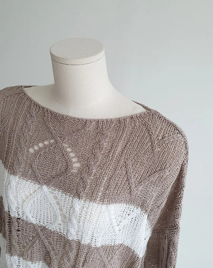 Soft Cable-Knit Colour-Block Top(Brown)
