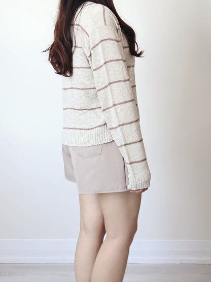 Minimalist Striped Snowy Yarn Cardigan(Beige)