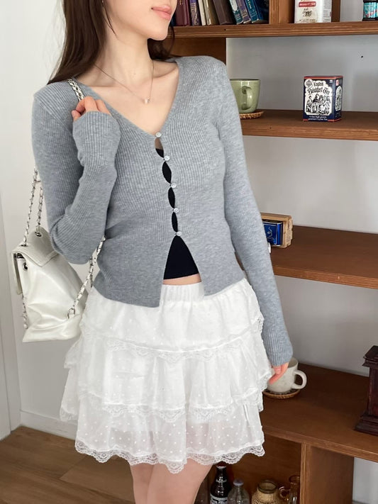 Ribbed Button-Down Stretch Knit Top(3 colors)