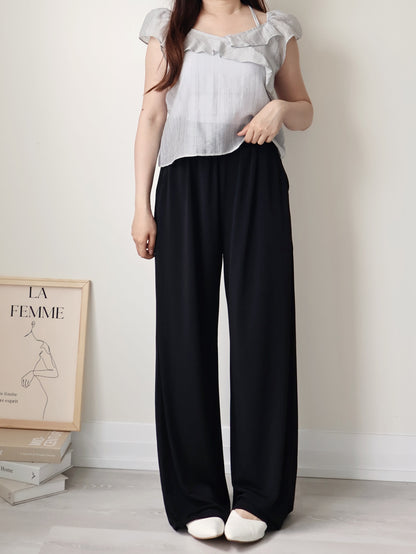 [Wrinkle-Free] Cooling Flowy Dual-Pocket Wide-Leg Pants(Black)