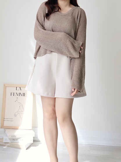 Earth Tone V-Neck Relaxed Knit Top(Brown)