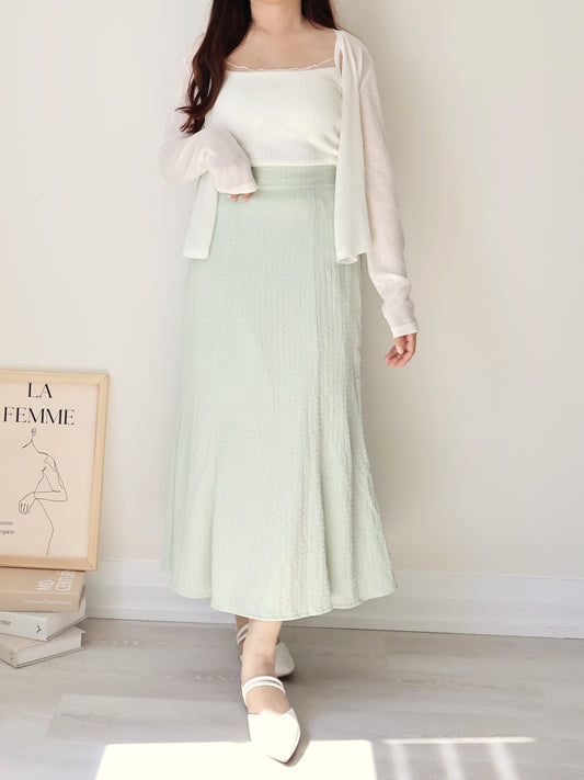 Romantic Sheer Trim Bra Top + Airy Tencel Cardigan Set(Ivory)