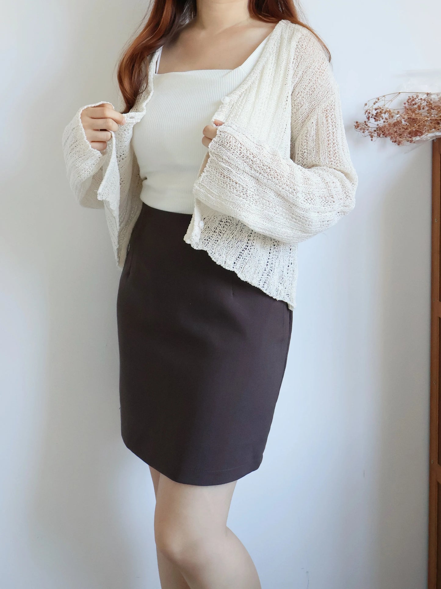 Cinnamon Stripe Draped Knit Cardigan(Beige)