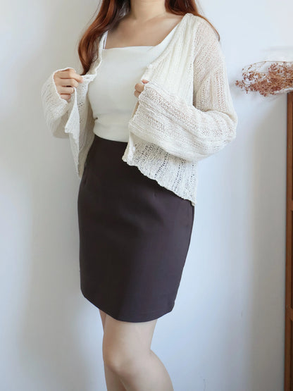 Cinnamon Stripe Draped Knit Cardigan(Beige)