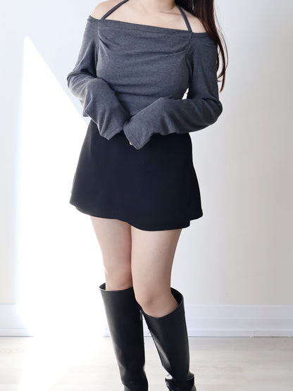 [3-ways] Luxe Boatneck Silky Top(Charcoal)