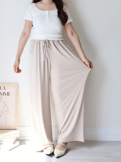 [2 Lengths] Cloud-Soft & Silk-Touch Cooling Wide-Leg Pants with Pockets(Beige)