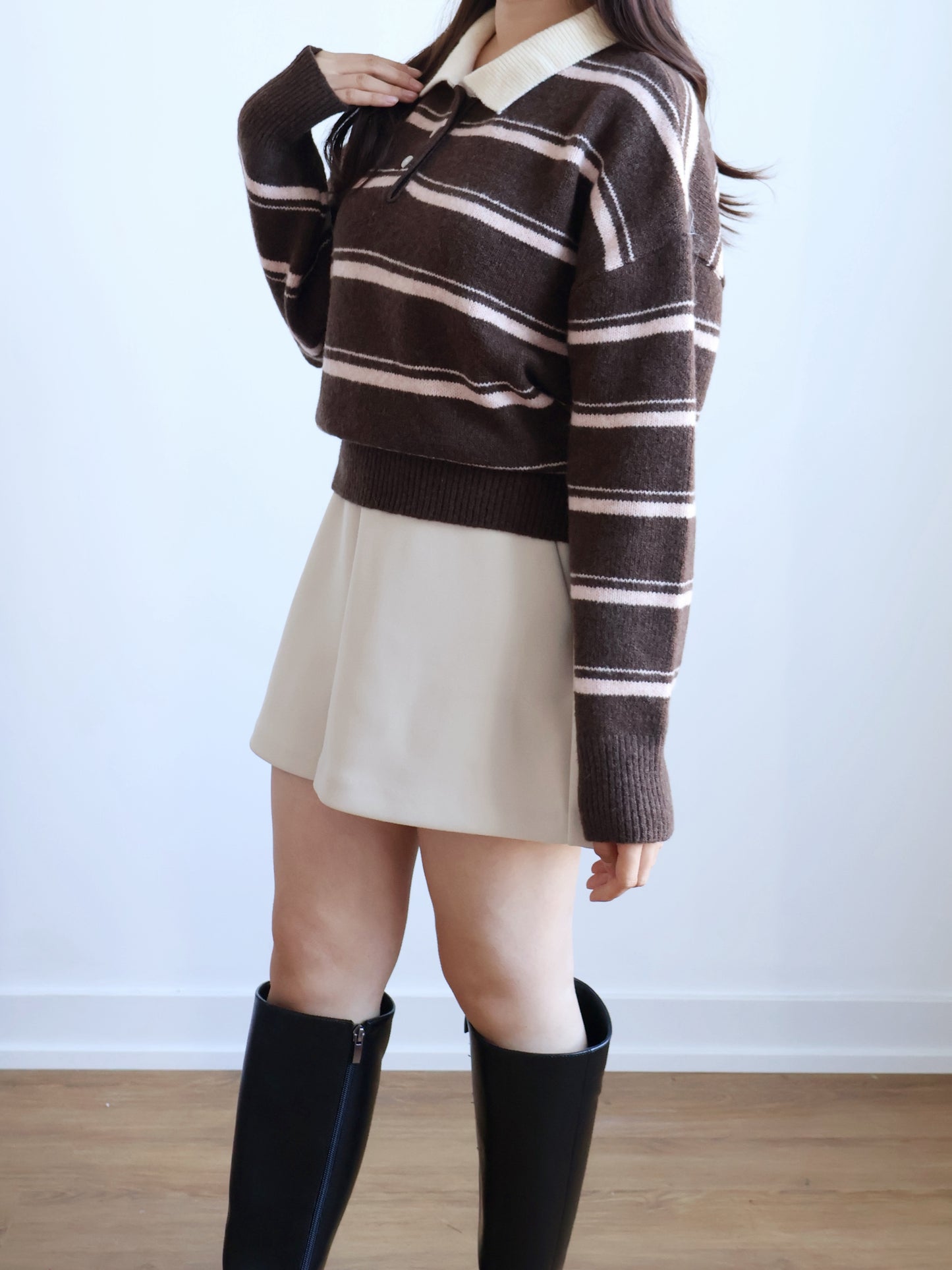 Teddy Collar Striped Sweater