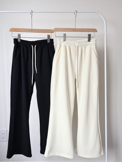 [3 Lengths] Pyjama-Soft Fuzzy Fleece Bootcut Pants with Pockets(Black)