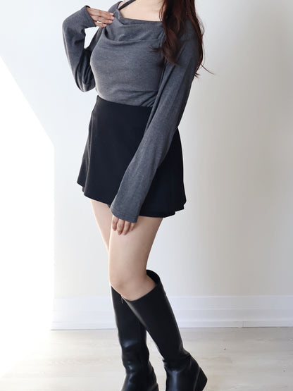 [3-ways] Luxe Boatneck Silky Top(Charcoal)