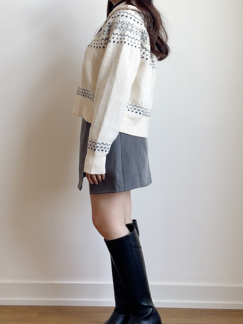 [2-WAYS] Nordic Style Snowflake Knit Zipper Jacket