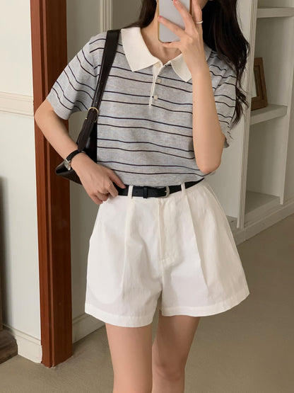 Summer Striped Collared Lightweight Linen Top(3 Colors)