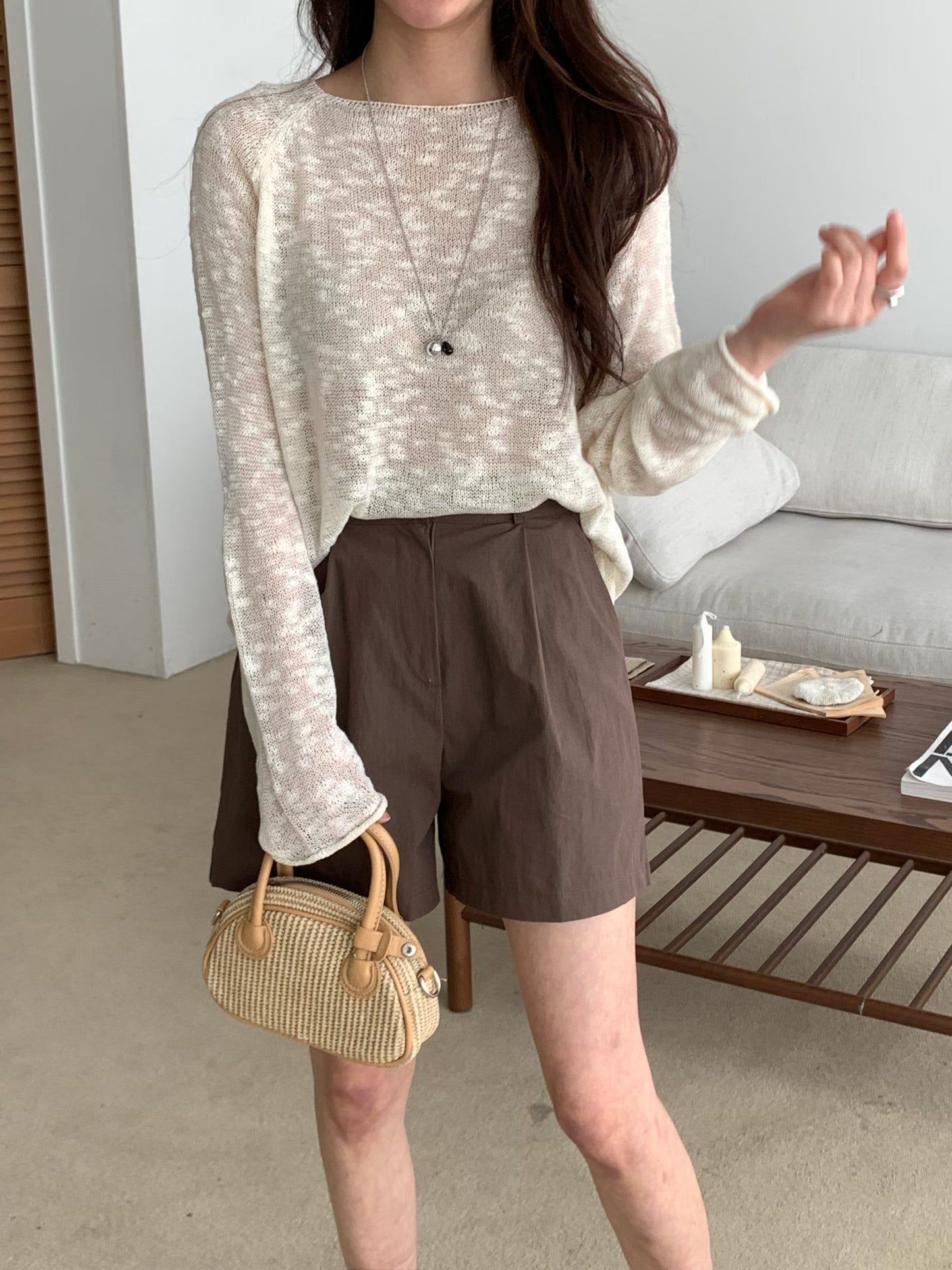 Melange Boat Neck Sheer Knit Top(4 colors)