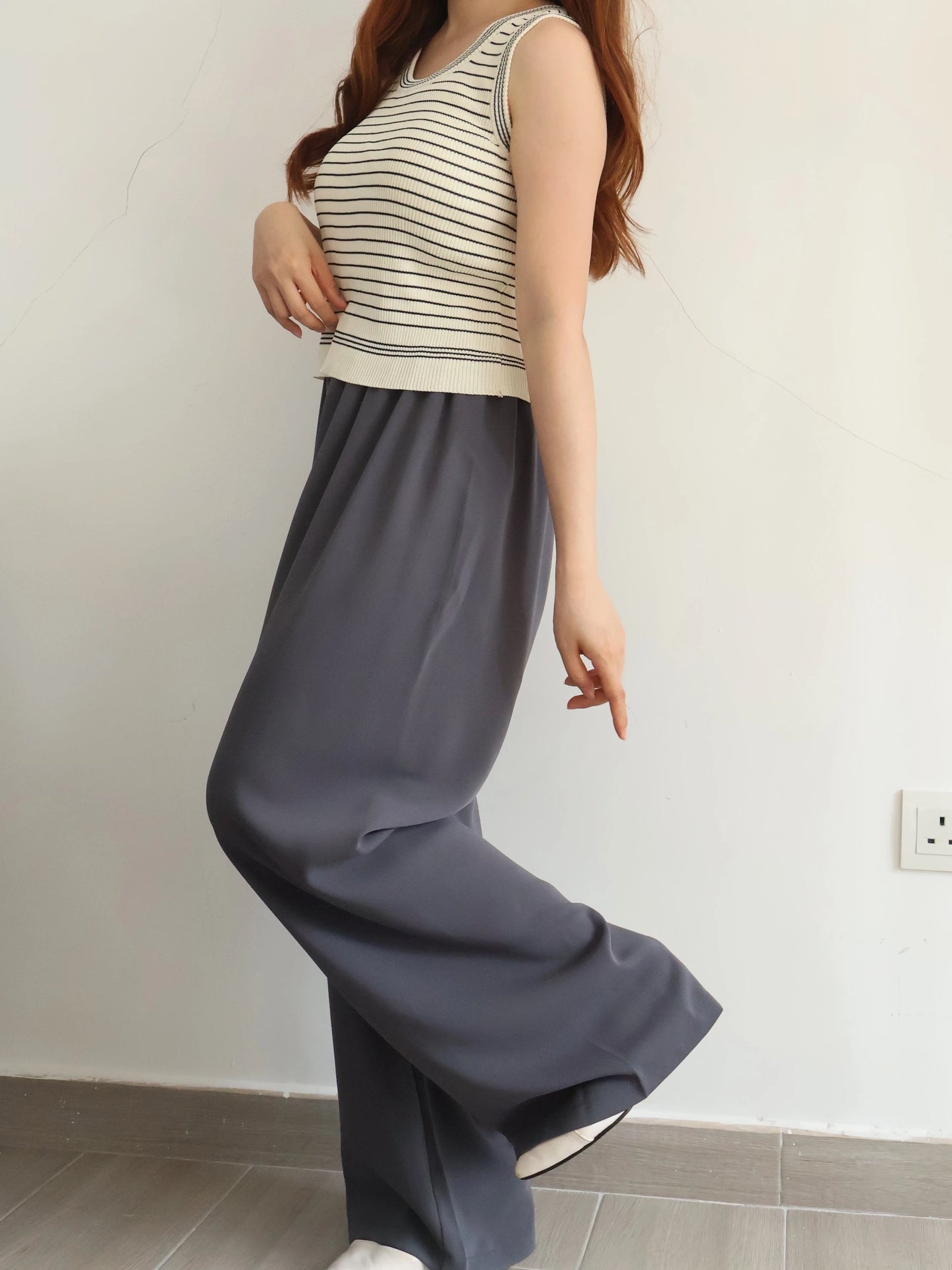 [Wrinkle-Free] -5KG Air-Flow Wide-Straight Slacks(Charcoal)