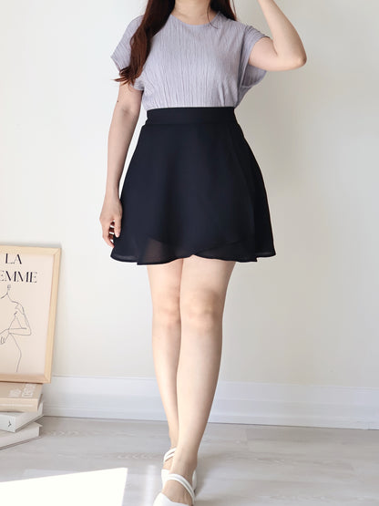 [Wrinkle-Free] Breezy Crinkled Arm-Concealing Blouse(Greyish blue)