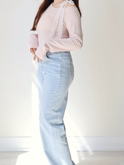 Dreamy Lace Cooling Modal One-Shoulder Top(Baby pink)