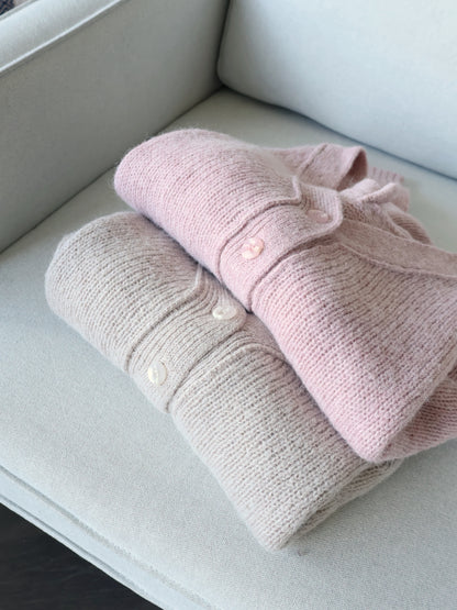 [10% WOOL] V-neck Warm Knit Cardigan (Pinkish purple)