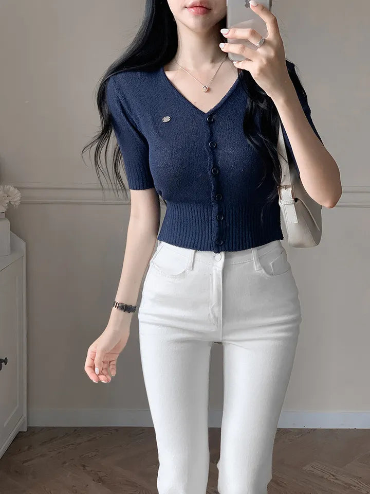 V-Neck Pendant Cooling Knit Cardigan(5 colors)