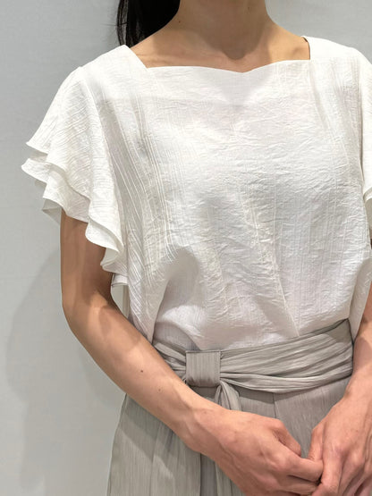 Layered Flutter-Sleeve Slimming Linen Blouse(3 colors)