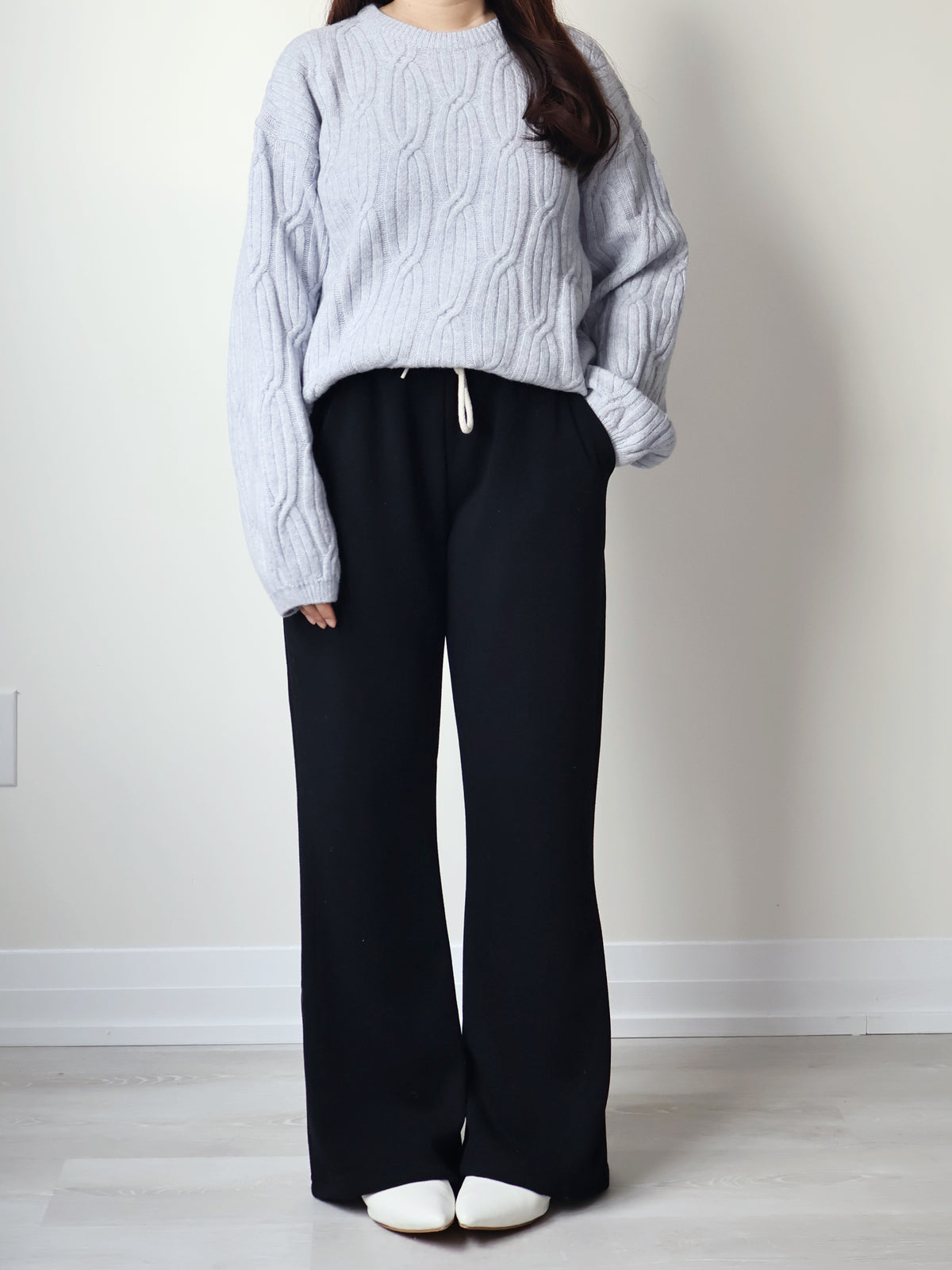 [3 Lengths] Pyjama-Soft Fuzzy Fleece Bootcut Pants with Pockets(Black)