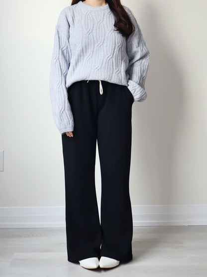 [3 Lengths] Pyjama-Soft Fuzzy Fleece Bootcut Pants with Pockets(Black)