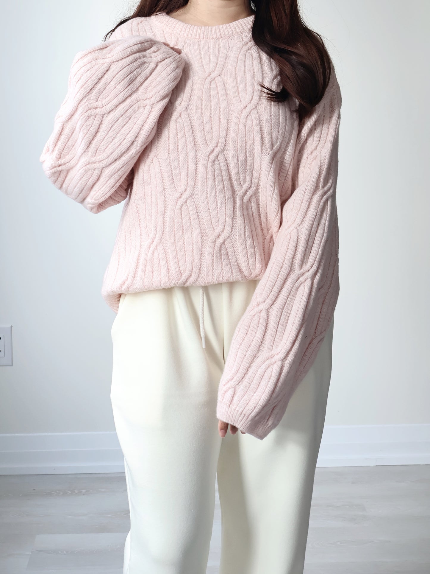 Cloud-Soft Twist Bread Sweater(Sakura pink)