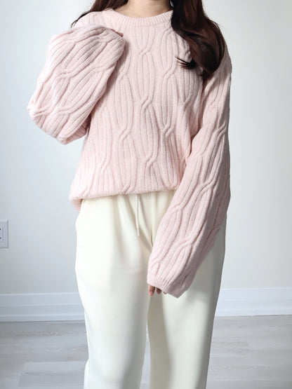 Cloud-Soft Twist Bread Sweater(Sakura pink)