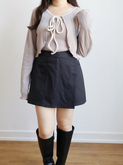 Milky Ribbon Two-Piece Set(Light Brown)