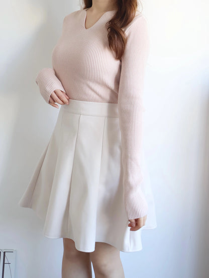 High-Stretch V-Neck Slim Fit Knit Top(Pink)