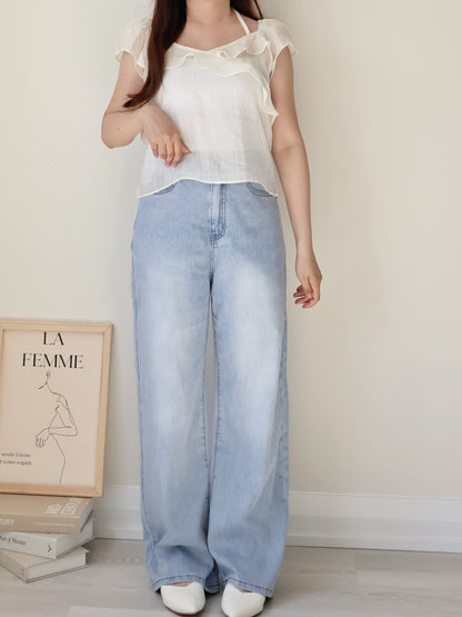 [2-way] Airy Ruffle Halter Tencel Blouse(Cream)
