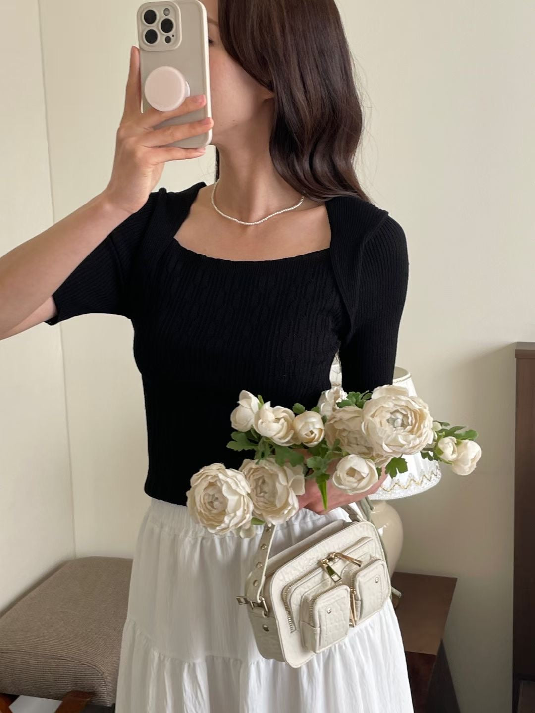 Structured Shoulder Half-Sleeve Knit Top(3 colors)