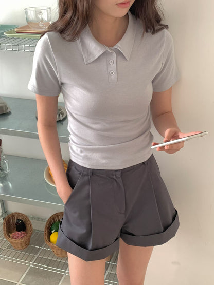 Basic Collared Button Top(3 Colors)