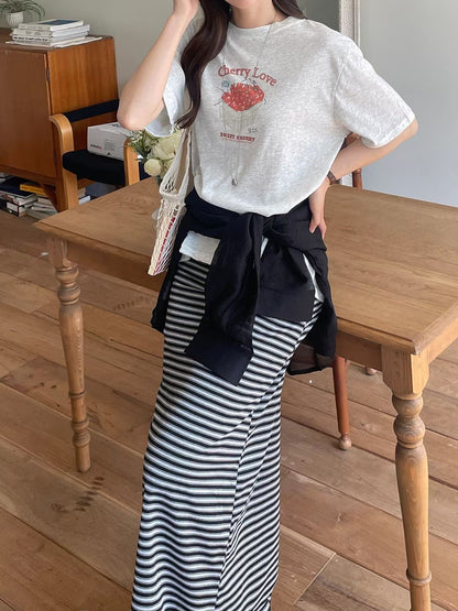 Oversized Cherry Graphic Cotton T-Shirt(3 Colors)