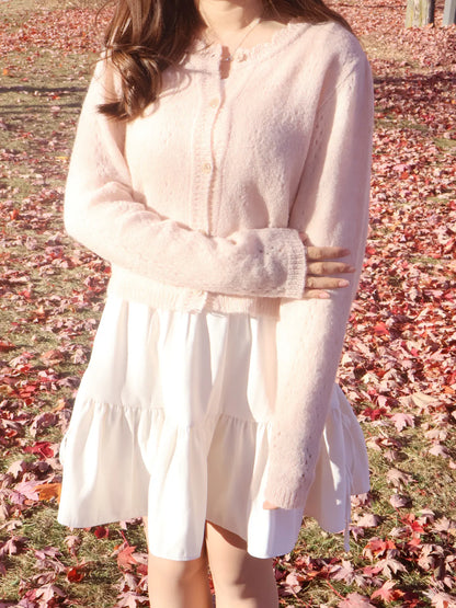 [25% WOOL] Sweet Lace Hollow-Out Cardigan(Peach)