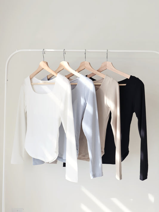 [7% Spandex] -3KG Square Neck Slim-Fit Tee(4 colors)