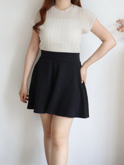 [Hidden Waistband] 365 Comfy A-Line Wide-Leg Cotton Shorts with Pockets(Black)