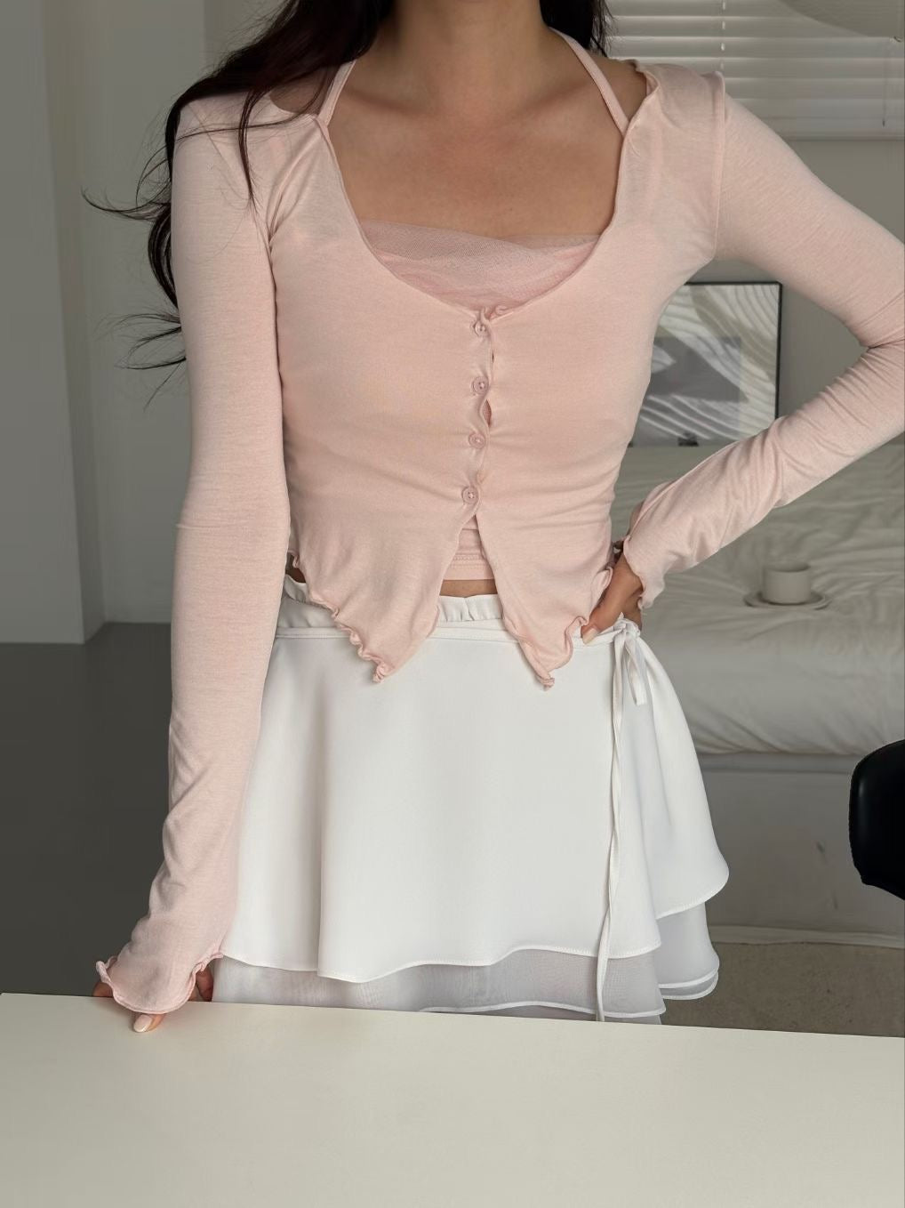 Balletcore Sheer Layered Cami & Cardigan 2-Piece Set(4 colors)