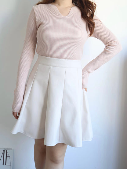 High-Stretch V-Neck Slim Fit Knit Top(Pink)