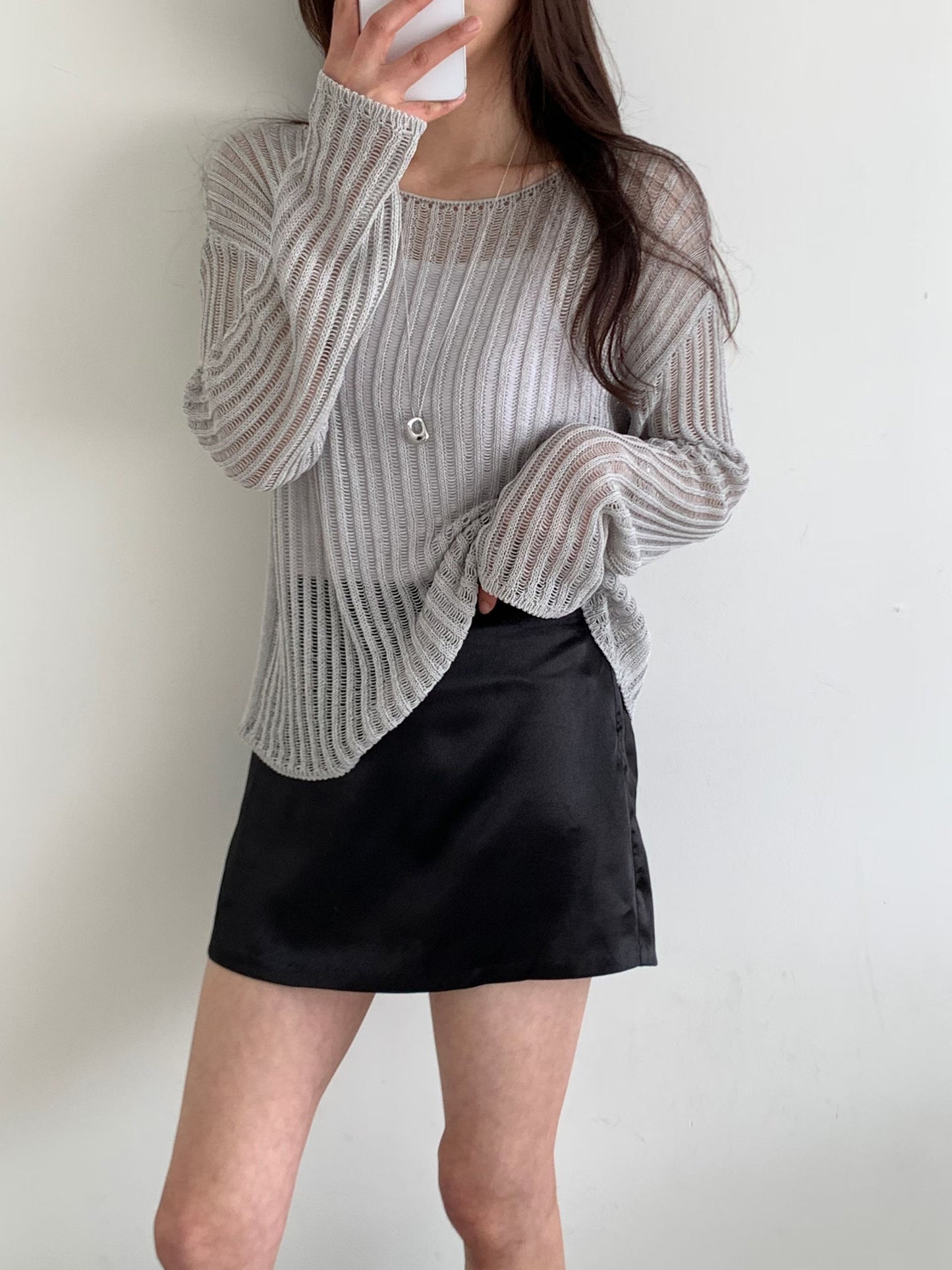 Minimalist Round Neck Sheer Knit Top(4 Colors)