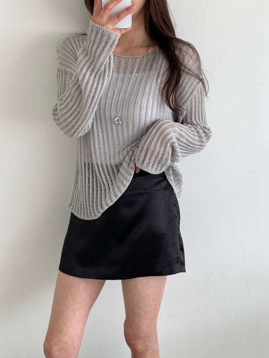 Minimalist Round Neck Sheer Knit Top(4 Colors)