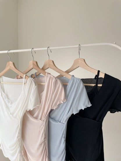 Elegant Lace Trim Layered Wrap Top(Pink)