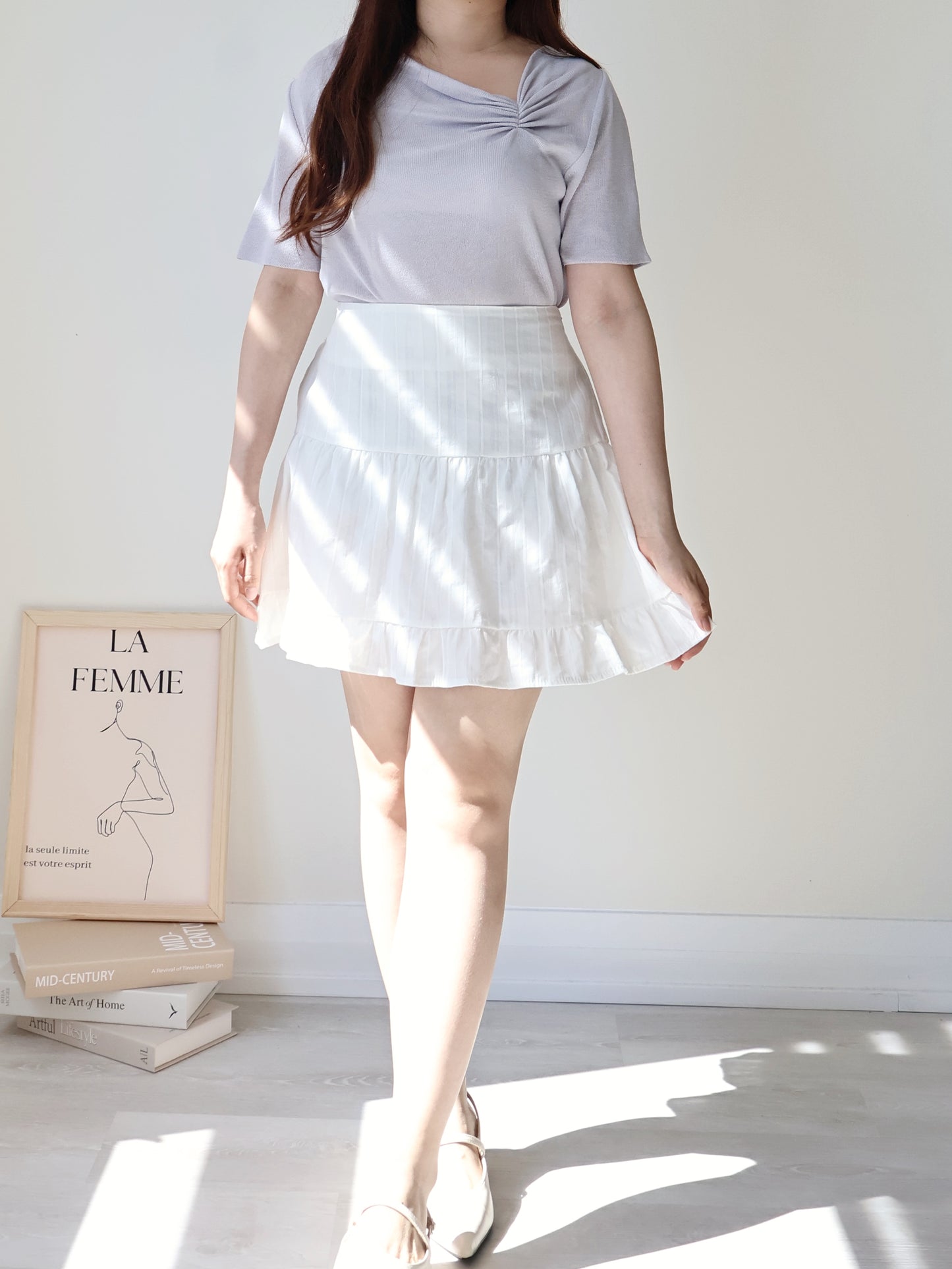2-Way Elegant Tiered Pleat Ice Silk Knit Top(Lavender)