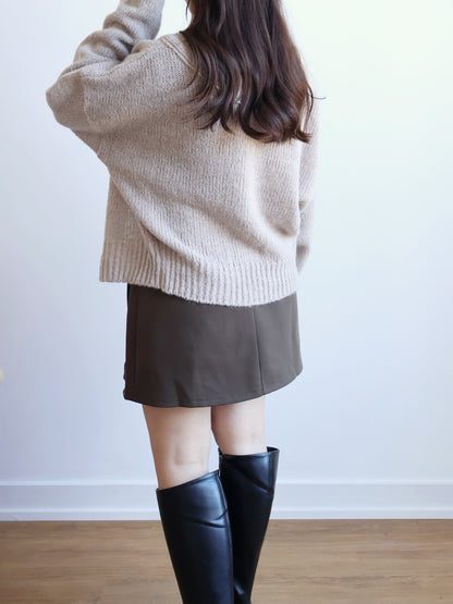 [10% WOOL] V-neck Warm Knit Cardigan (Brown)