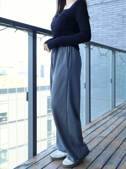 [3 Lengths] Everyday Relaxed Wide-Leg Cotton Pants with Pockets(Charcoal)