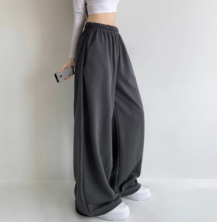 [3 Lengths] Everyday Relaxed Wide-Leg Cotton Pants with Pockets(Charcoal)