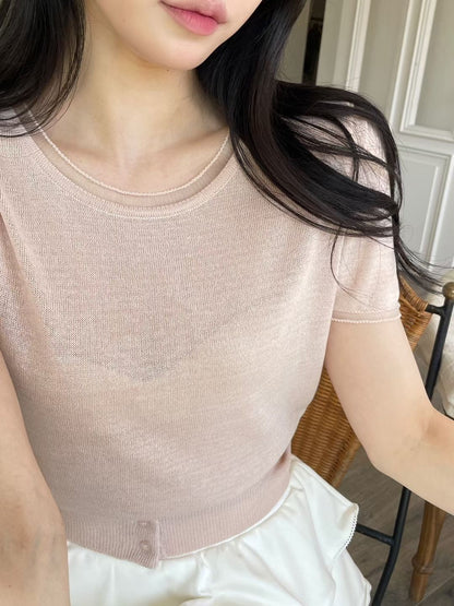 Romantic Crew-Neck Sheer Linen Knit Top(4 colors)