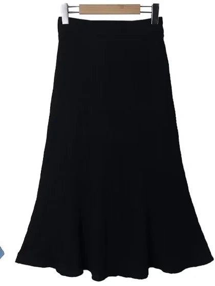 [Wrinkle-Free] Elegant Crinkle Mermaid Midi Skirt(Black)